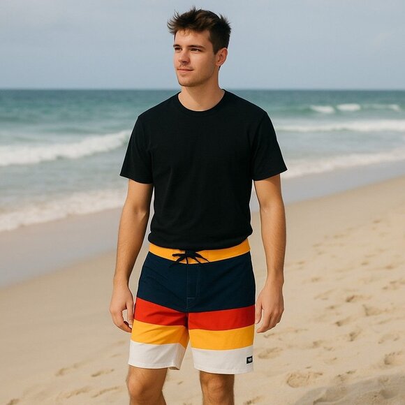 Vans Era Boardshort 19" Outseam Sample Men's 32 x 8 "Dress Blues - Saffron" NWT - Picture 3 of 10